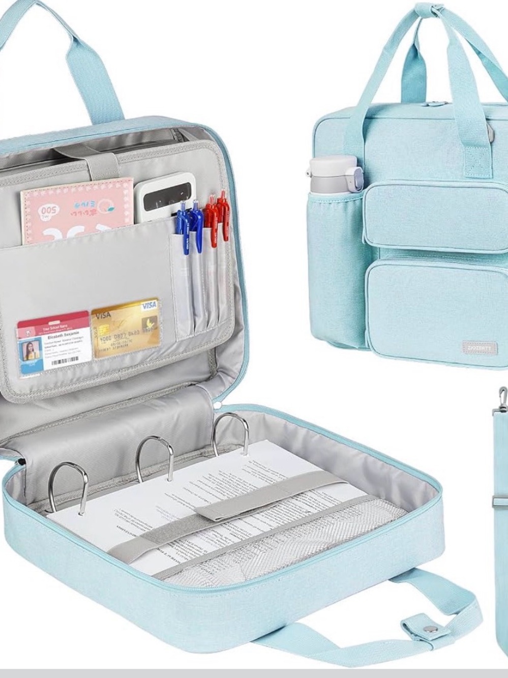 Kids Light Blue School Binder Bag with Multiple Pockets